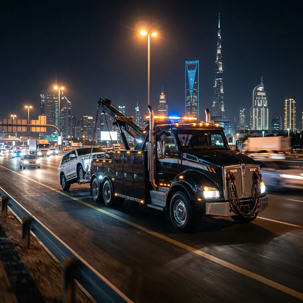 Al Jazeerah Cars Towing truck towing a vehicle in Dubai | roadside assistance Sharjah